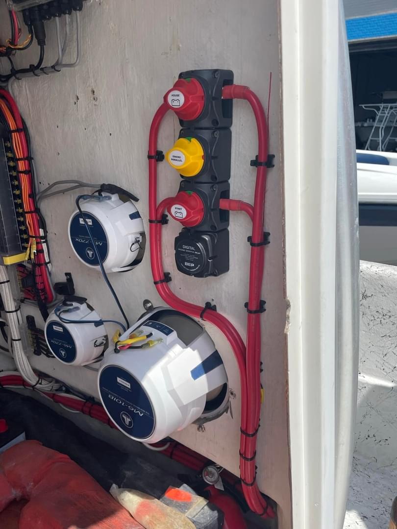 Clean custom marine wiring at the helm by Tampa Bay Marine Center